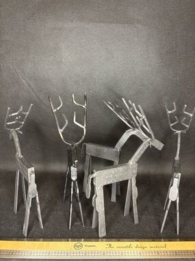 Handmade Reindeer Metal Figurines Set of 5 Black Christmas Decor